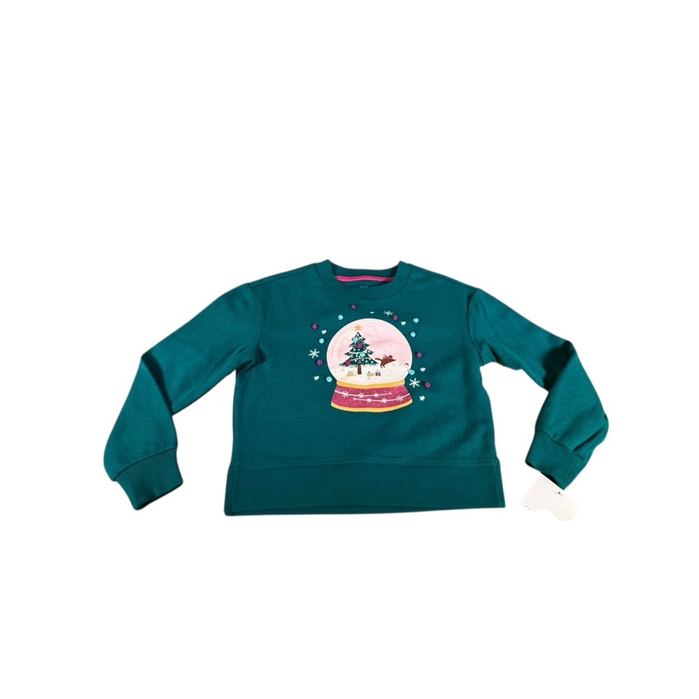 Falls Creek Girls Christmas Sweatshirt Snow Globe Graphic Green M 7/8 NWT